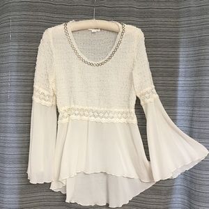 Fletcher Artworks, LLC Cream Long Sleeve Silk Bubble Tunic in Small